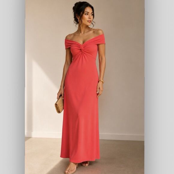 Old Navy Dresses & Skirts - The Occasion by Old Navy Off Shoulder Maxi Dress Coral Red Formal Gown NWT Large